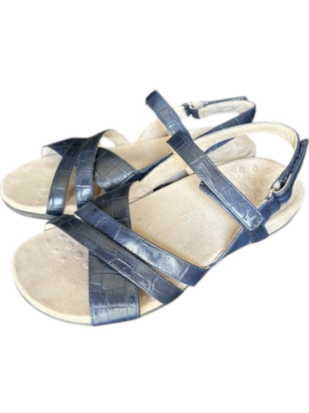 Vionic Mirabi Embossed Croc Vegan Leather Comfort Sandals - Navy - 7.5 - Picture 3 of 11